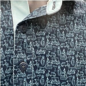 Walter Hagen Mens Naples Golf Print Polo Shirt Navy Blue Short Sleeve Small NEW